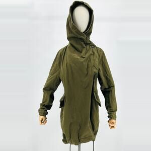 Army Green Olive Utility Asymmetrical Hooded Anorak Jacket